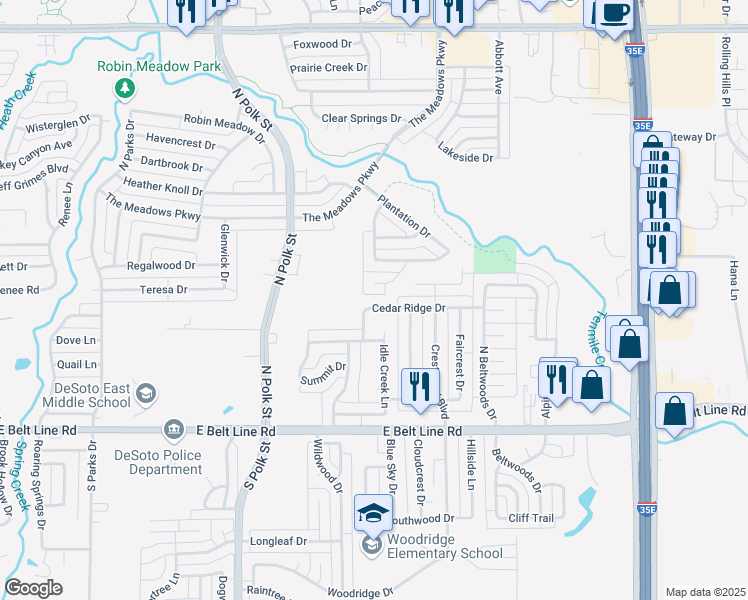 map of restaurants, bars, coffee shops, grocery stores, and more near 909 Hideaway Place in DeSoto
