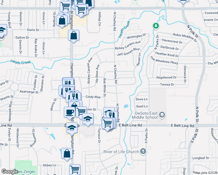 map of restaurants, bars, coffee shops, grocery stores, and more near 402 Renee Lane in DeSoto