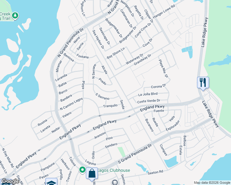 map of restaurants, bars, coffee shops, grocery stores, and more near 7112 Senda in Grand Prairie