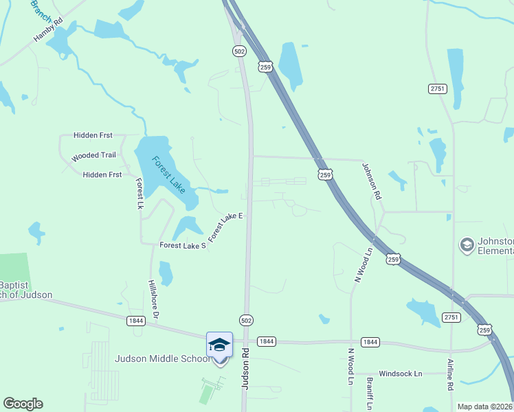 map of restaurants, bars, coffee shops, grocery stores, and more near 148 Private Road 1518 in Longview
