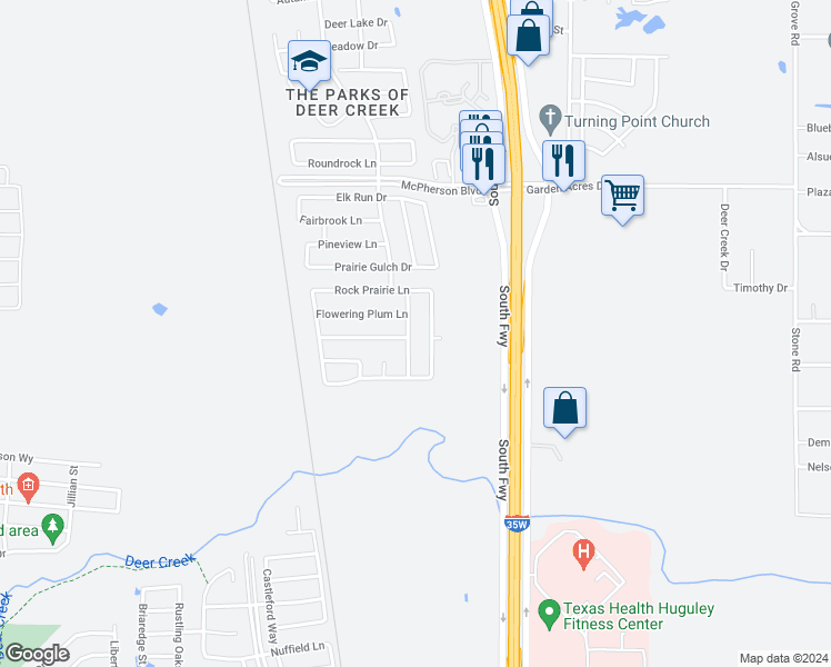 map of restaurants, bars, coffee shops, grocery stores, and more near 11153 Boulder Ridge Drive in Fort Worth