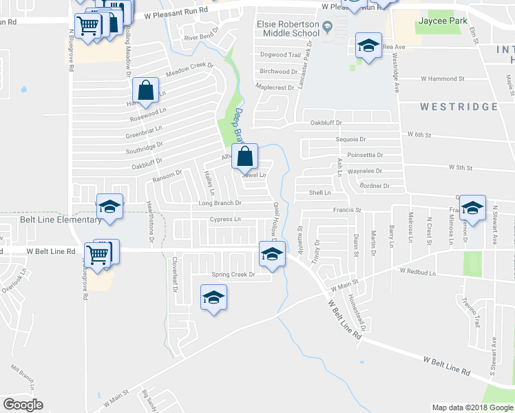 map of restaurants, bars, coffee shops, grocery stores, and more near 1222 Long Branch Drive in Lancaster