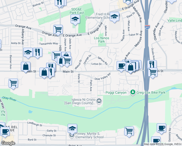 map of restaurants, bars, coffee shops, grocery stores, and more near in Chula Vista