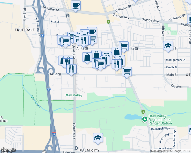 map of restaurants, bars, coffee shops, grocery stores, and more near 2446 Main Street in Chula Vista