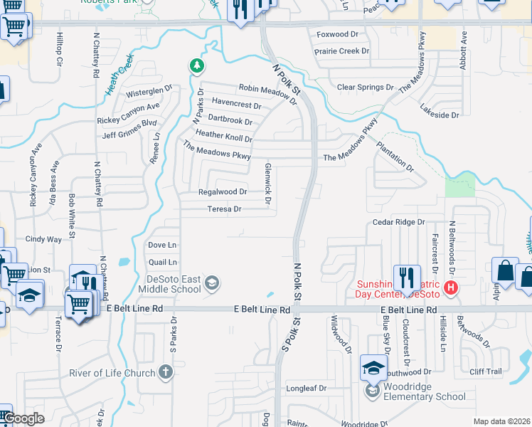 map of restaurants, bars, coffee shops, grocery stores, and more near 400 Glenwick Drive in DeSoto