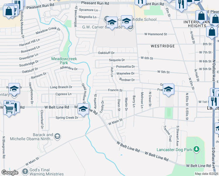 map of restaurants, bars, coffee shops, grocery stores, and more near 922 Shell Lane in Lancaster