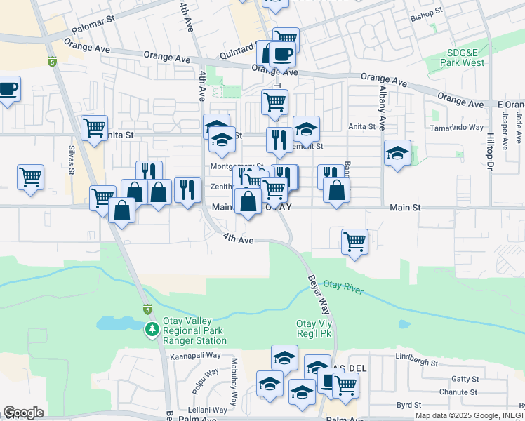 map of restaurants, bars, coffee shops, grocery stores, and more near 3132 Main Street in Chula Vista