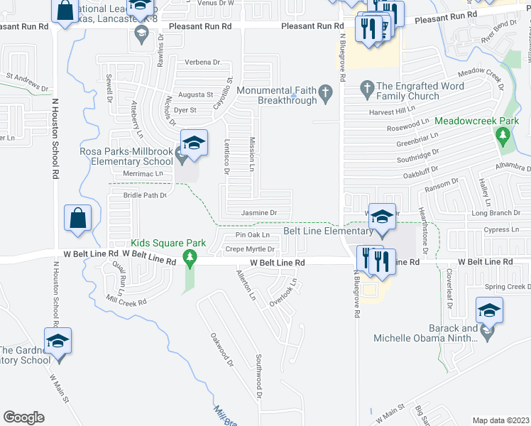 map of restaurants, bars, coffee shops, grocery stores, and more near 1837 Jasmine Drive in Lancaster