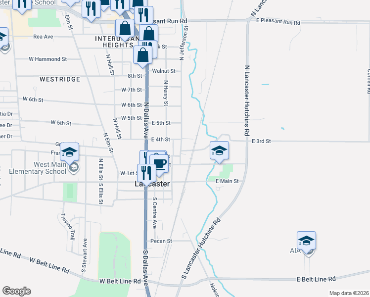 map of restaurants, bars, coffee shops, grocery stores, and more near 509 East 3rd Street in Lancaster