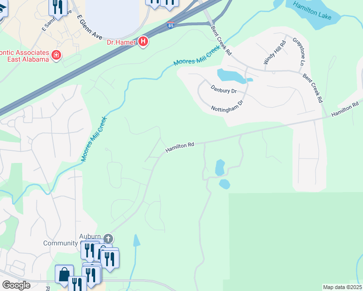 map of restaurants, bars, coffee shops, grocery stores, and more near County Road 109 in Auburn