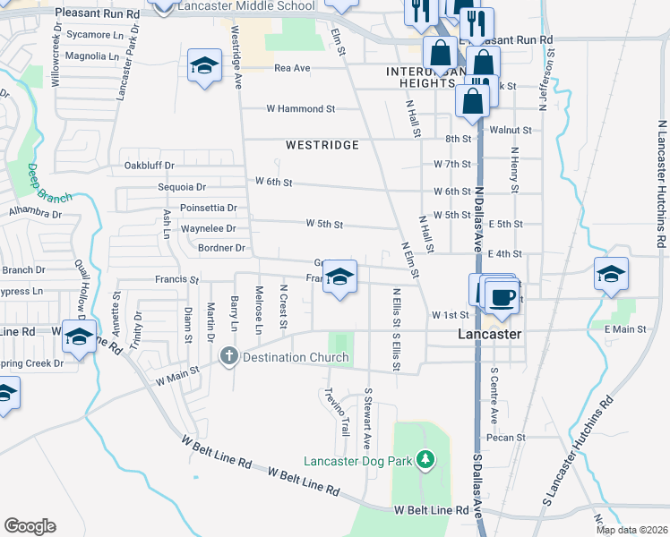 map of restaurants, bars, coffee shops, grocery stores, and more near 536 Griffin Street in Lancaster