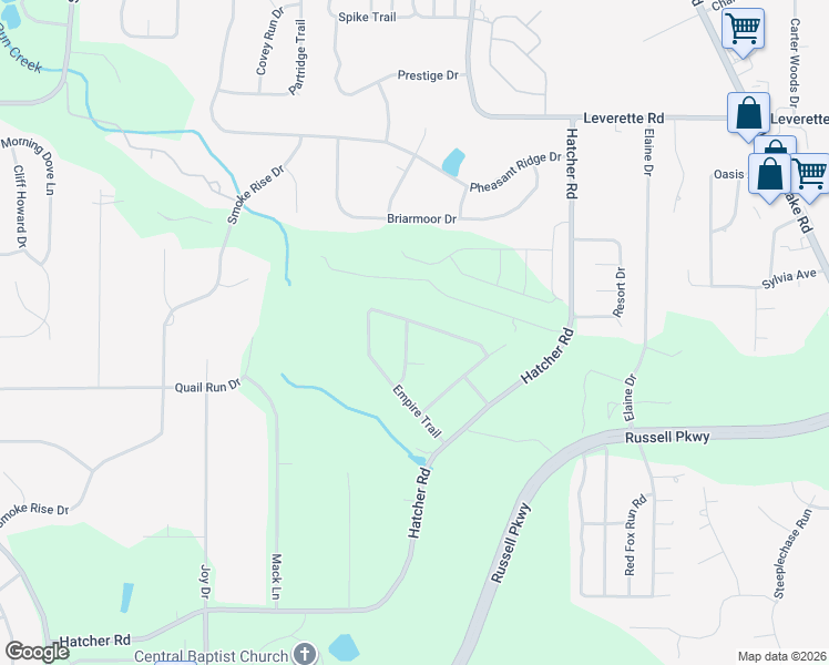 map of restaurants, bars, coffee shops, grocery stores, and more near 300 Empire Trail in Warner Robins