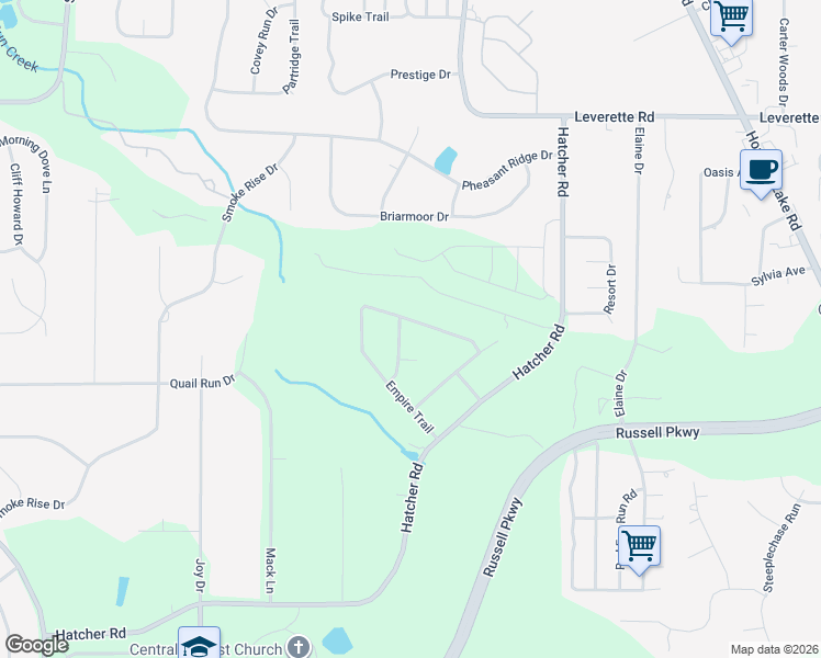 map of restaurants, bars, coffee shops, grocery stores, and more near 300 Empire Trail in Warner Robins