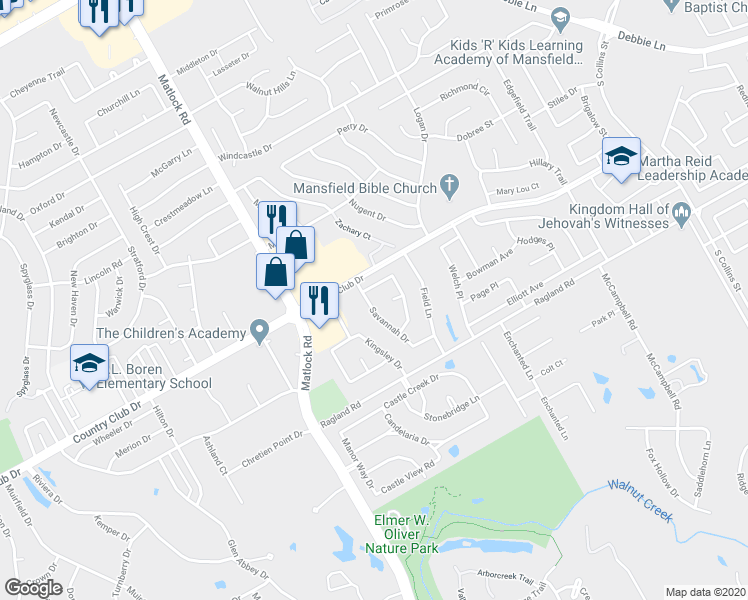 map of restaurants, bars, coffee shops, grocery stores, and more near 2302 Savannah Dr in Mansfield