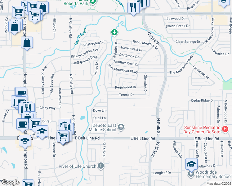 map of restaurants, bars, coffee shops, grocery stores, and more near 617 Teresa Drive in DeSoto