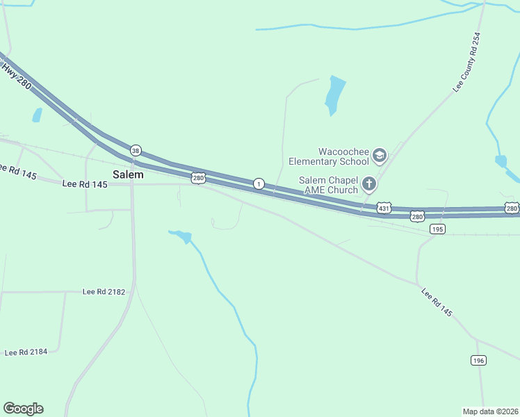 map of restaurants, bars, coffee shops, grocery stores, and more near County Road 145 in Salem