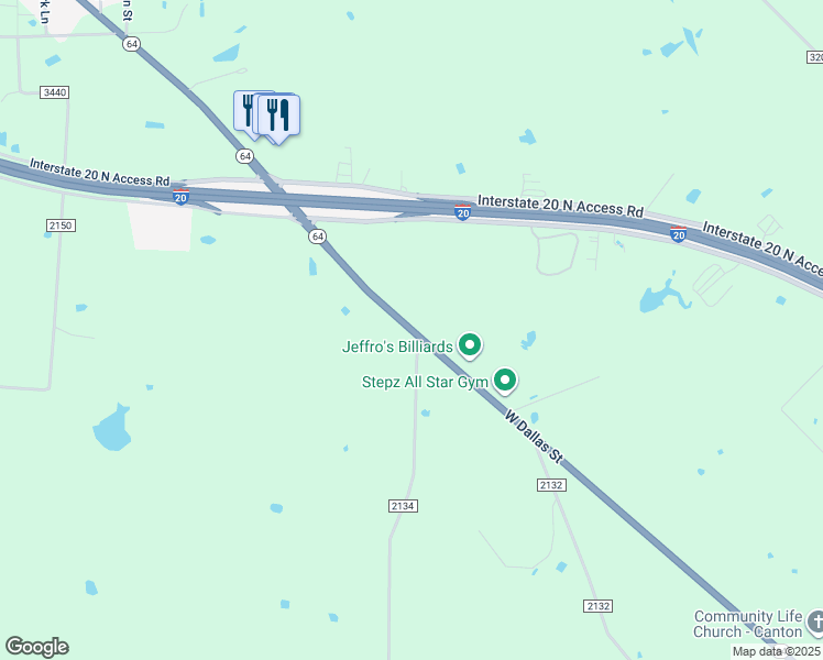 map of restaurants, bars, coffee shops, grocery stores, and more near West Dallas Street in Canton