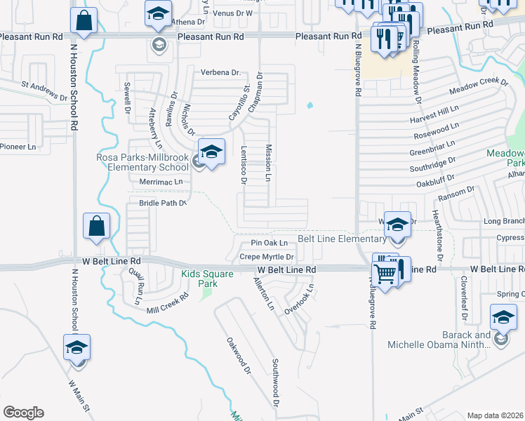 map of restaurants, bars, coffee shops, grocery stores, and more near 1922 Cross Oaks Drive in Lancaster