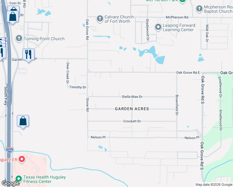 map of restaurants, bars, coffee shops, grocery stores, and more near 817 Stella Mae Drive in Burleson