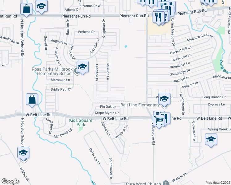 map of restaurants, bars, coffee shops, grocery stores, and more near 1814 Cross Oaks Drive in Lancaster