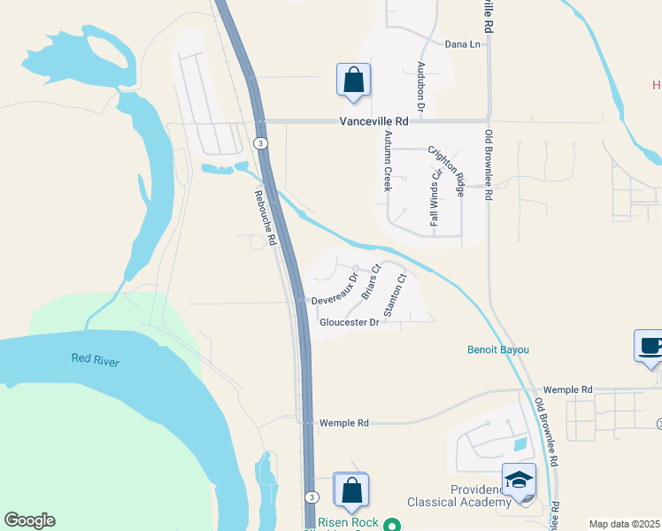 map of restaurants, bars, coffee shops, grocery stores, and more near 610 Glenshire Drive in Bossier City