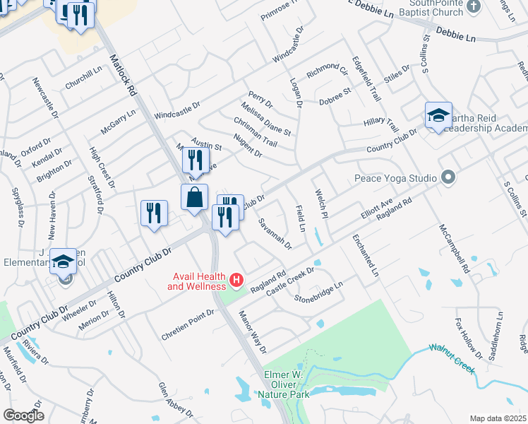 map of restaurants, bars, coffee shops, grocery stores, and more near 2315 Charleston Drive in Mansfield