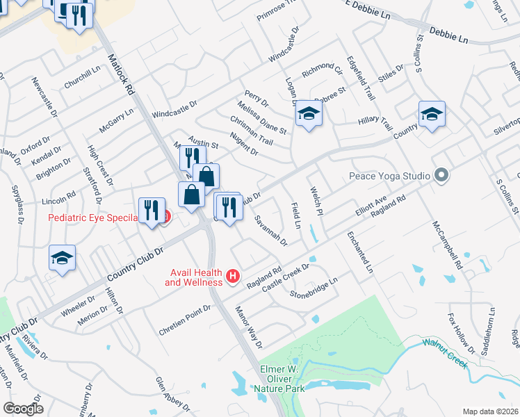 map of restaurants, bars, coffee shops, grocery stores, and more near 2315 Charleston Drive in Mansfield