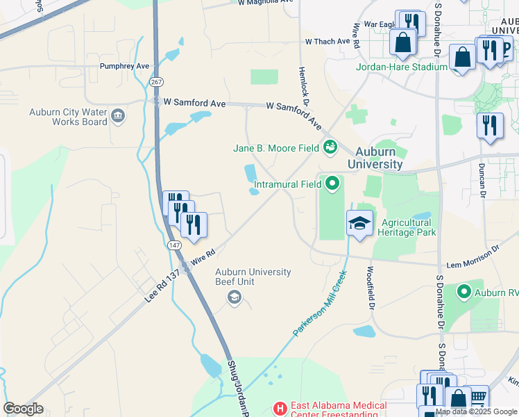 map of restaurants, bars, coffee shops, grocery stores, and more near 301 Wire Road in Auburn