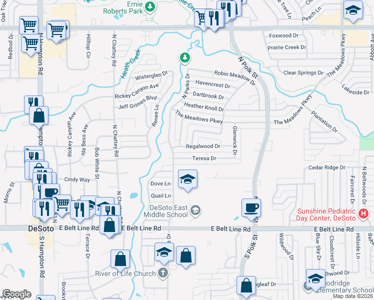 map of restaurants, bars, coffee shops, grocery stores, and more near 617 Teresa Drive in DeSoto