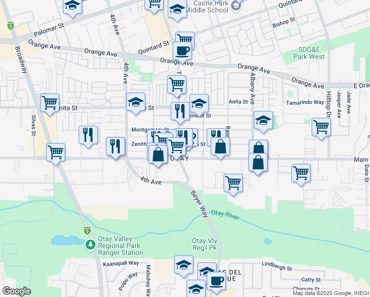 map of restaurants, bars, coffee shops, grocery stores, and more near in Chula Vista