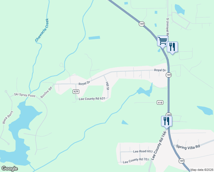 map of restaurants, bars, coffee shops, grocery stores, and more near 40 Lee Road in Opelika