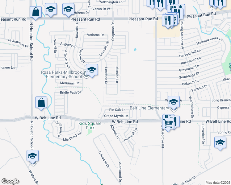 map of restaurants, bars, coffee shops, grocery stores, and more near 1917 Cross Oaks Drive in Lancaster