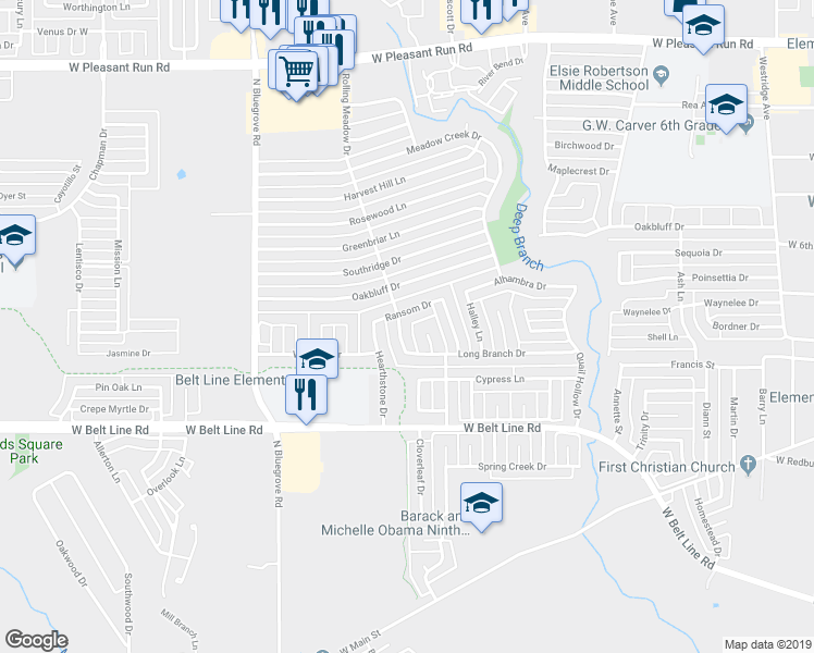 map of restaurants, bars, coffee shops, grocery stores, and more near 618 Rolling Meadow Drive in Lancaster