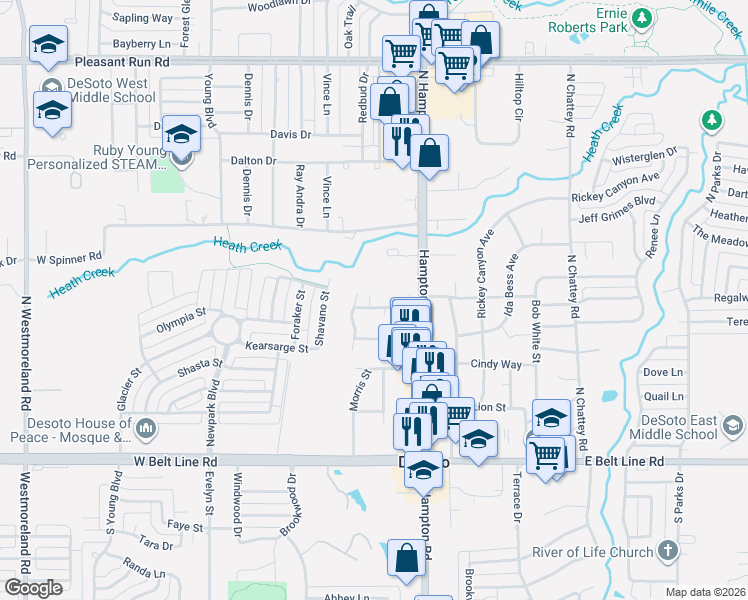 map of restaurants, bars, coffee shops, grocery stores, and more near 220 West Lanett Drive in DeSoto