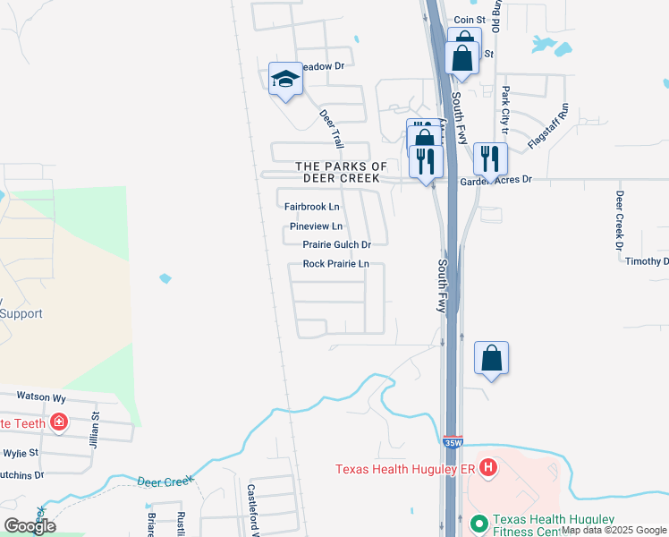 map of restaurants, bars, coffee shops, grocery stores, and more near 417 Rock Prairie Lane in Fort Worth