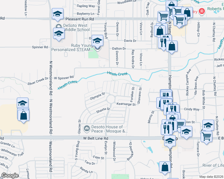 map of restaurants, bars, coffee shops, grocery stores, and more near 500 Olympia Street in DeSoto