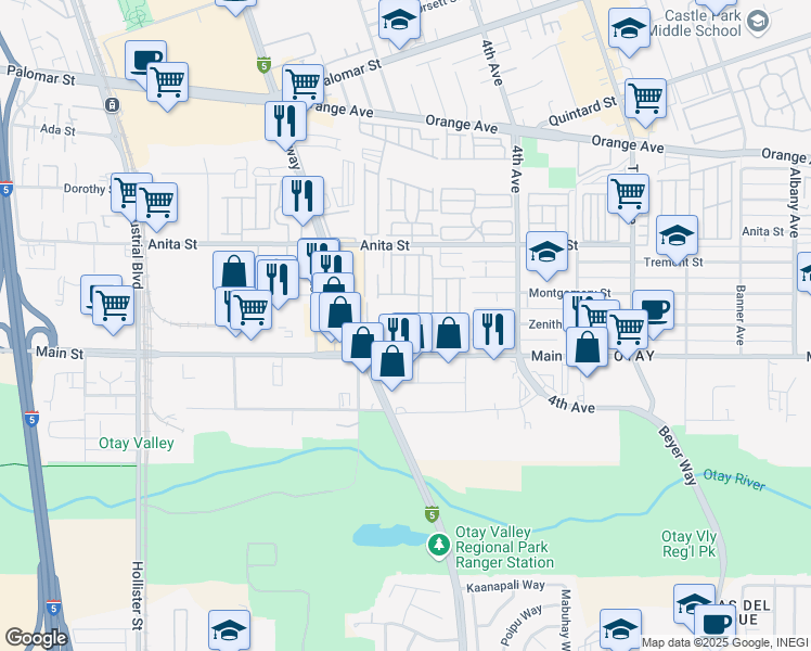 map of restaurants, bars, coffee shops, grocery stores, and more near 2776 Main Street in Chula Vista