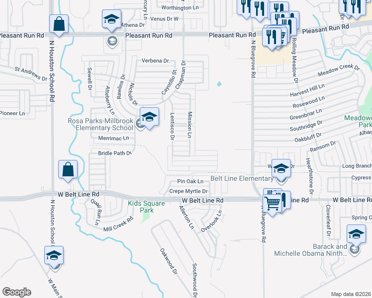 map of restaurants, bars, coffee shops, grocery stores, and more near 1916 Rosa Parks Boulevard in Lancaster