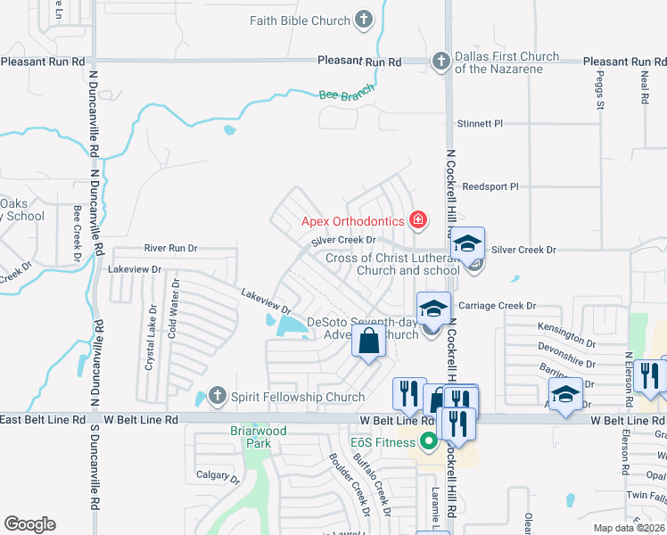 map of restaurants, bars, coffee shops, grocery stores, and more near 1511 Carriage Creek Court in DeSoto