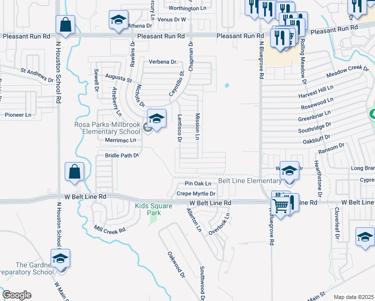 map of restaurants, bars, coffee shops, grocery stores, and more near 1928 Rosa Parks Boulevard in Lancaster