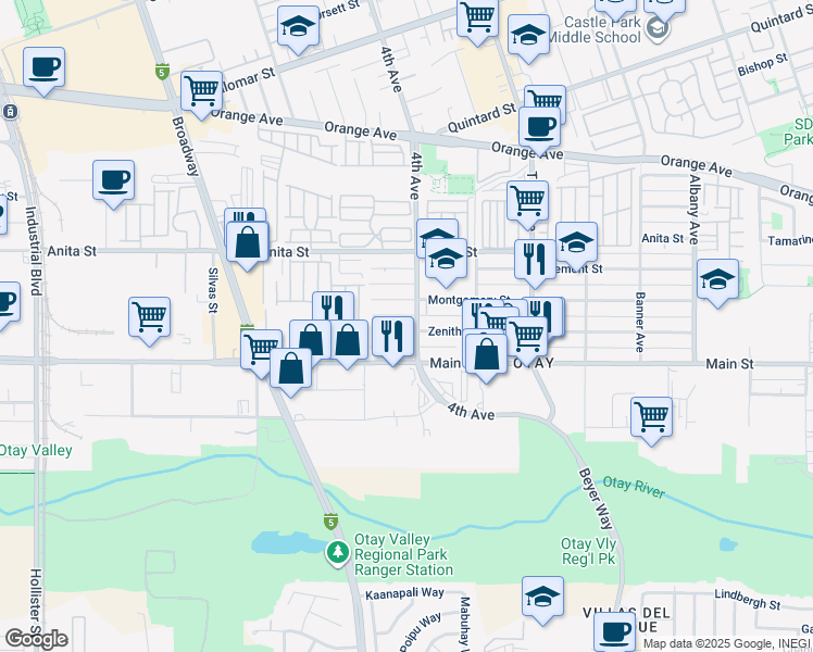 map of restaurants, bars, coffee shops, grocery stores, and more near 1635 4th Avenue in Chula Vista