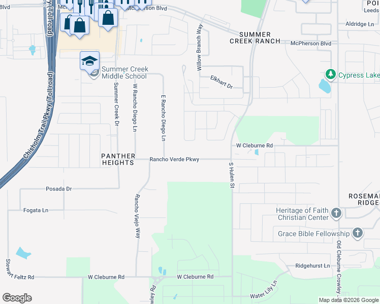 map of restaurants, bars, coffee shops, grocery stores, and more near 5004 Rancho Verde Parkway in Crowley