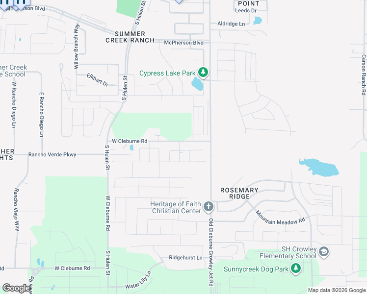 map of restaurants, bars, coffee shops, grocery stores, and more near 10000 West Cleburne Road in Crowley