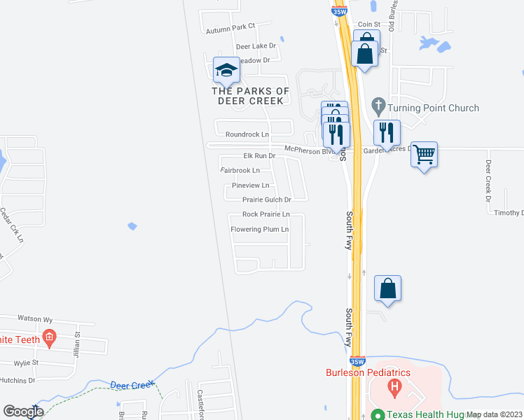 map of restaurants, bars, coffee shops, grocery stores, and more near 420 Rock Prairie Lane in Fort Worth