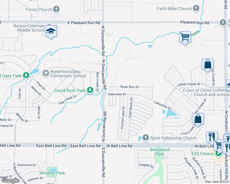 map of restaurants, bars, coffee shops, grocery stores, and more near 1828 River Run Drive in DeSoto