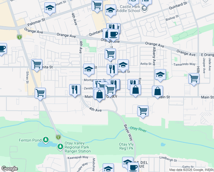 map of restaurants, bars, coffee shops, grocery stores, and more near 1637 3rd Avenue in Chula Vista