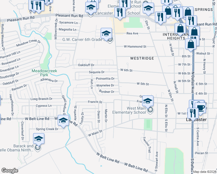 map of restaurants, bars, coffee shops, grocery stores, and more near 805 Waynelee Drive in Lancaster