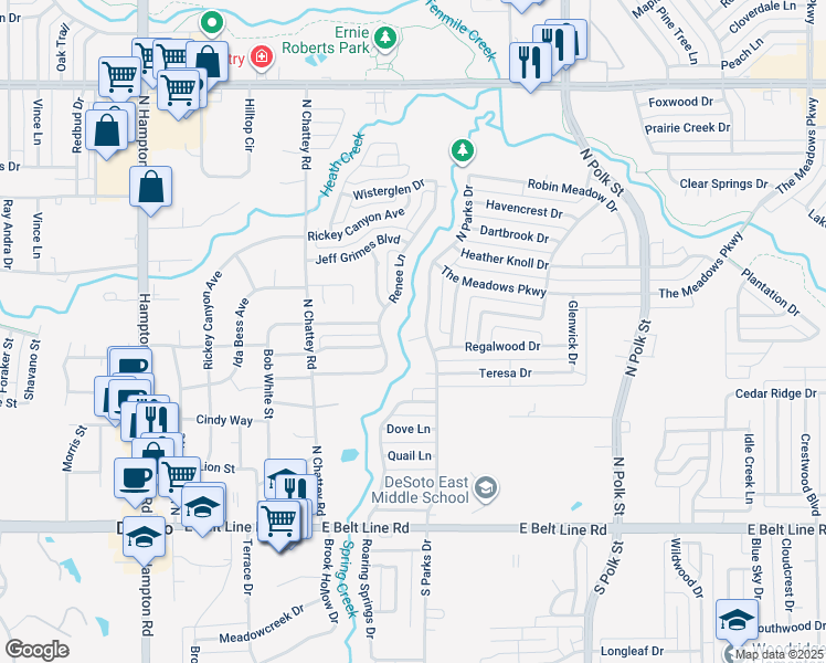 map of restaurants, bars, coffee shops, grocery stores, and more near 511 Parks Court in DeSoto