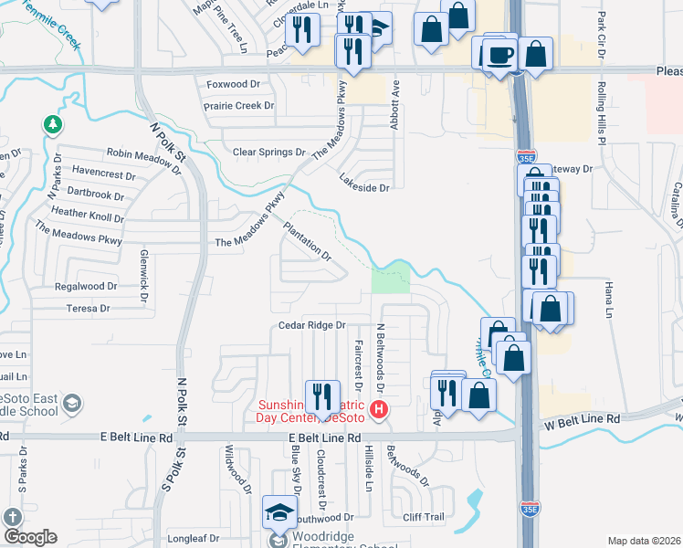 map of restaurants, bars, coffee shops, grocery stores, and more near 1013 Plantation Drive in DeSoto