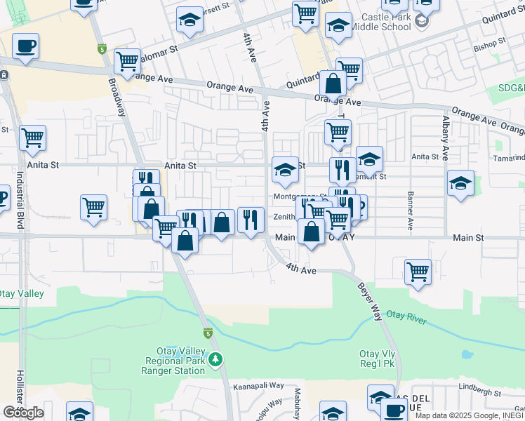 map of restaurants, bars, coffee shops, grocery stores, and more near 402 Zenith Street in Chula Vista